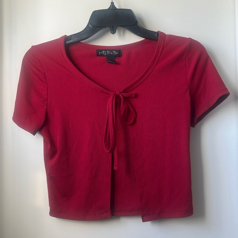 Pretty tiny tops red tie front top